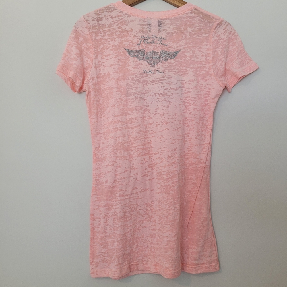 Harley Davidson Pink Semi Sheer Burnout Bikercore T-shirt Large Short Sleeve - Picture 2 of 8